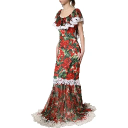 Multicolor Geranium Flower Lace Maxi Dress