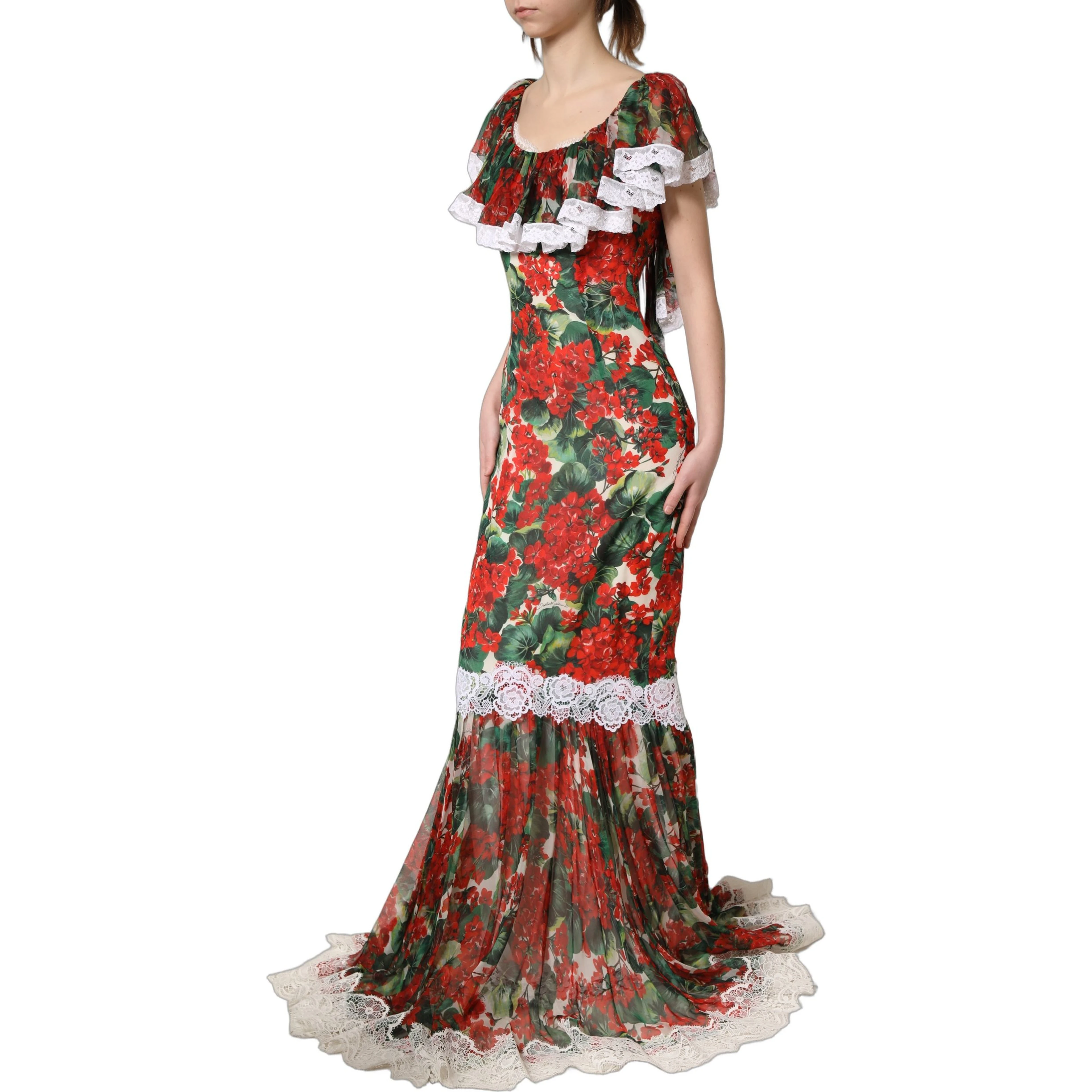 Multicolor Geranium Flower Lace Maxi Dress
