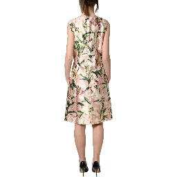 Light Pink LilyPrint Sleeveless Sheath Dress