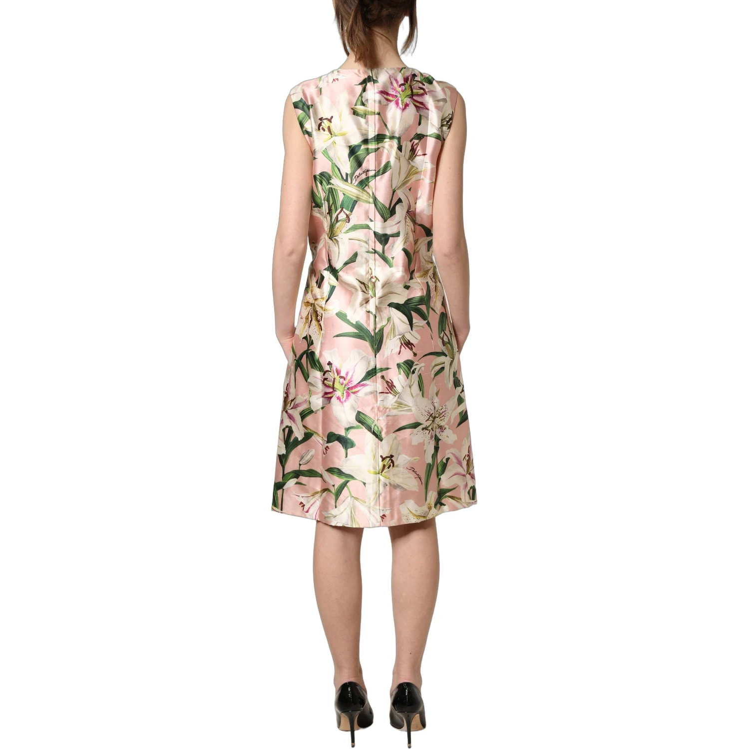 Light Pink LilyPrint Sleeveless Sheath Dress