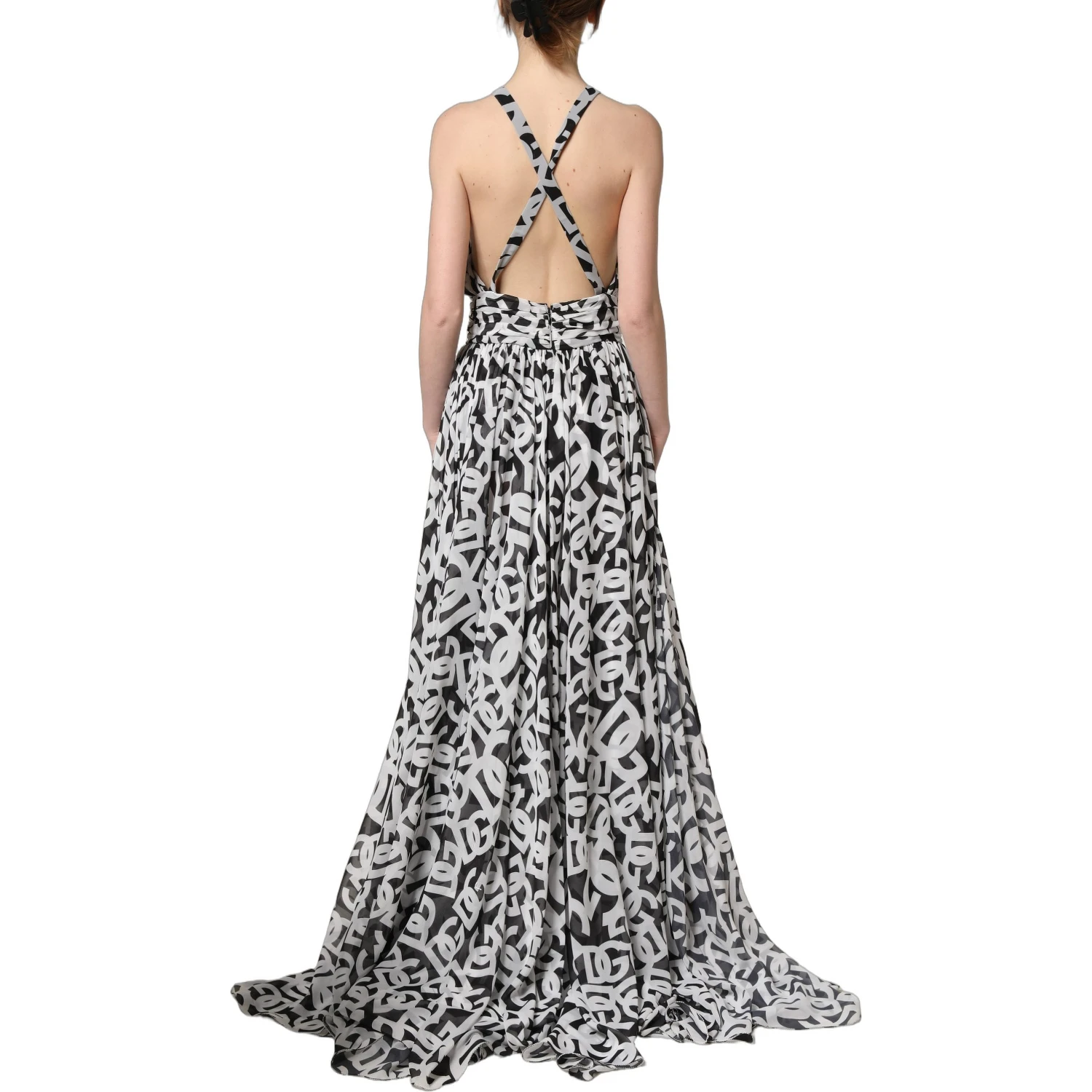Black White Logo Sleeveless Floor Length Maxi Dress