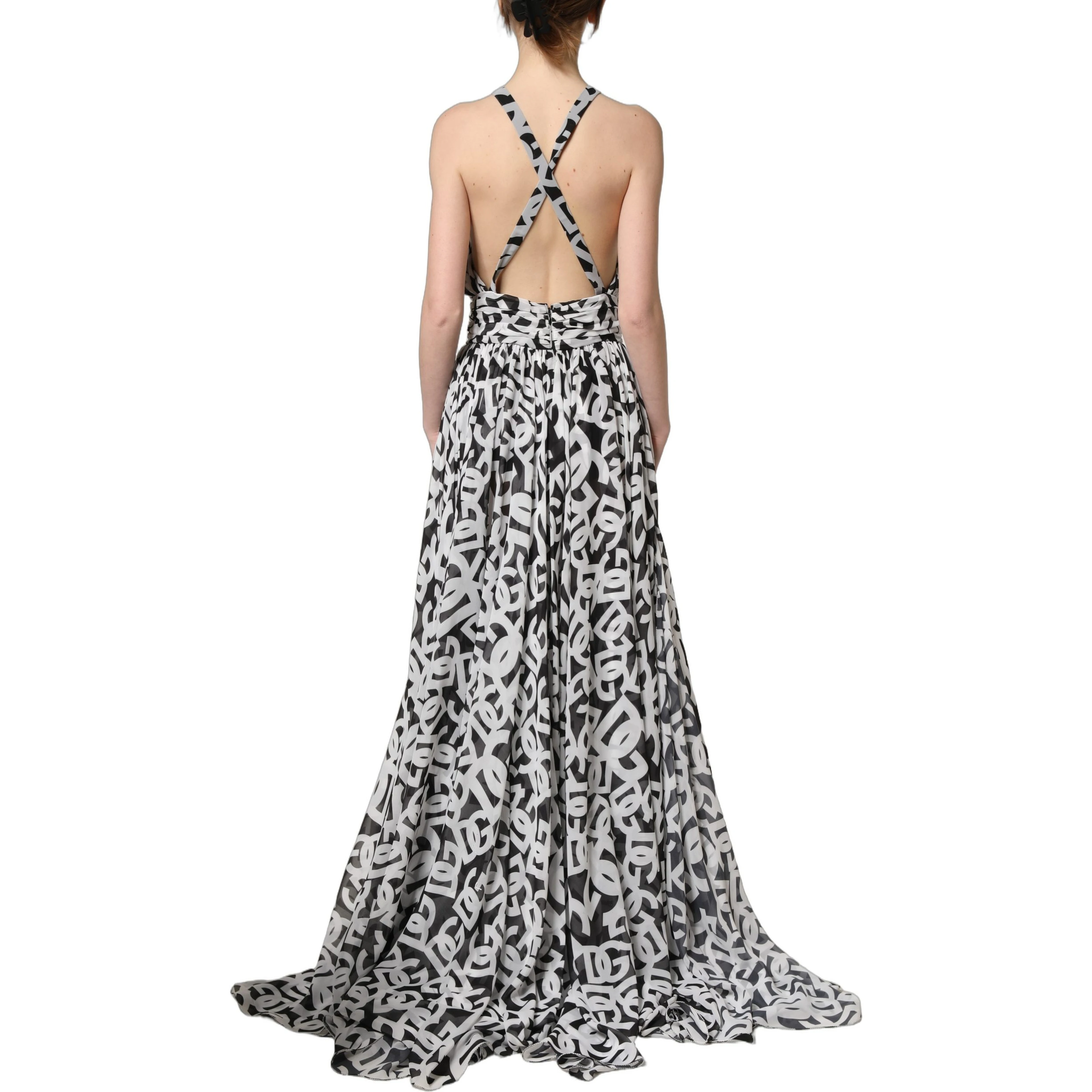 Black White Logo Sleeveless Floor Length Maxi Dress