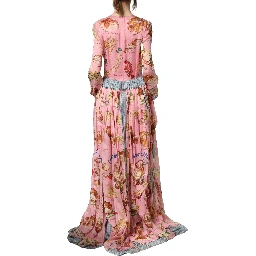 Light Pink Bread Print Pleated Maxi Dress