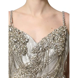 Silver Crystal Embellished EveningGown Dress