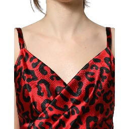 Red Leopard Draped Sleeveless Maxi Dress