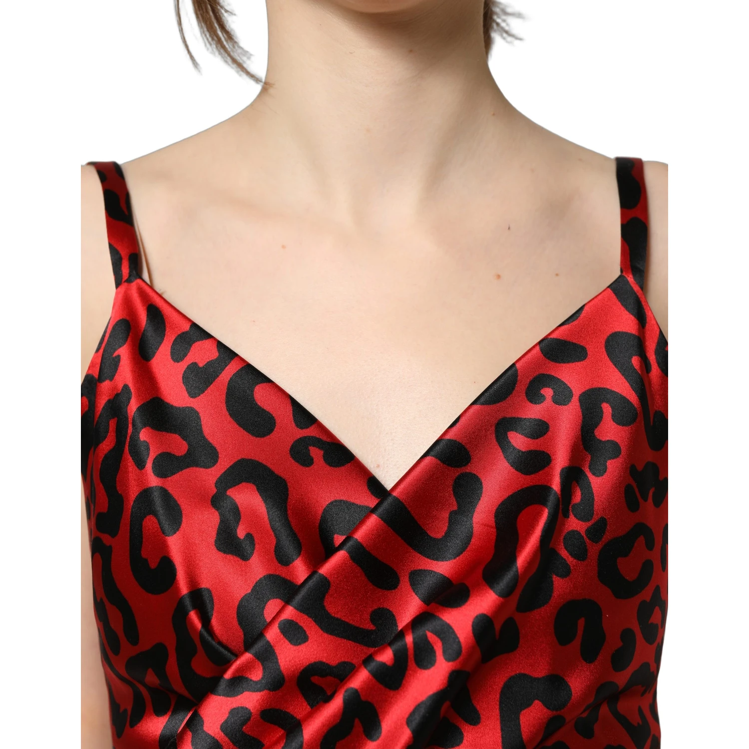 Red Leopard Draped Sleeveless Maxi Dress