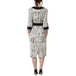 Black White Tweed Sheath A-line Midi Dress