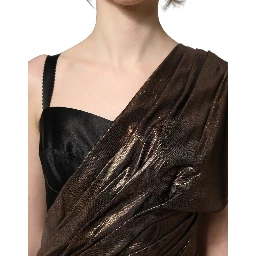Bronze Asymmetrical Draping OneShoulder Dress