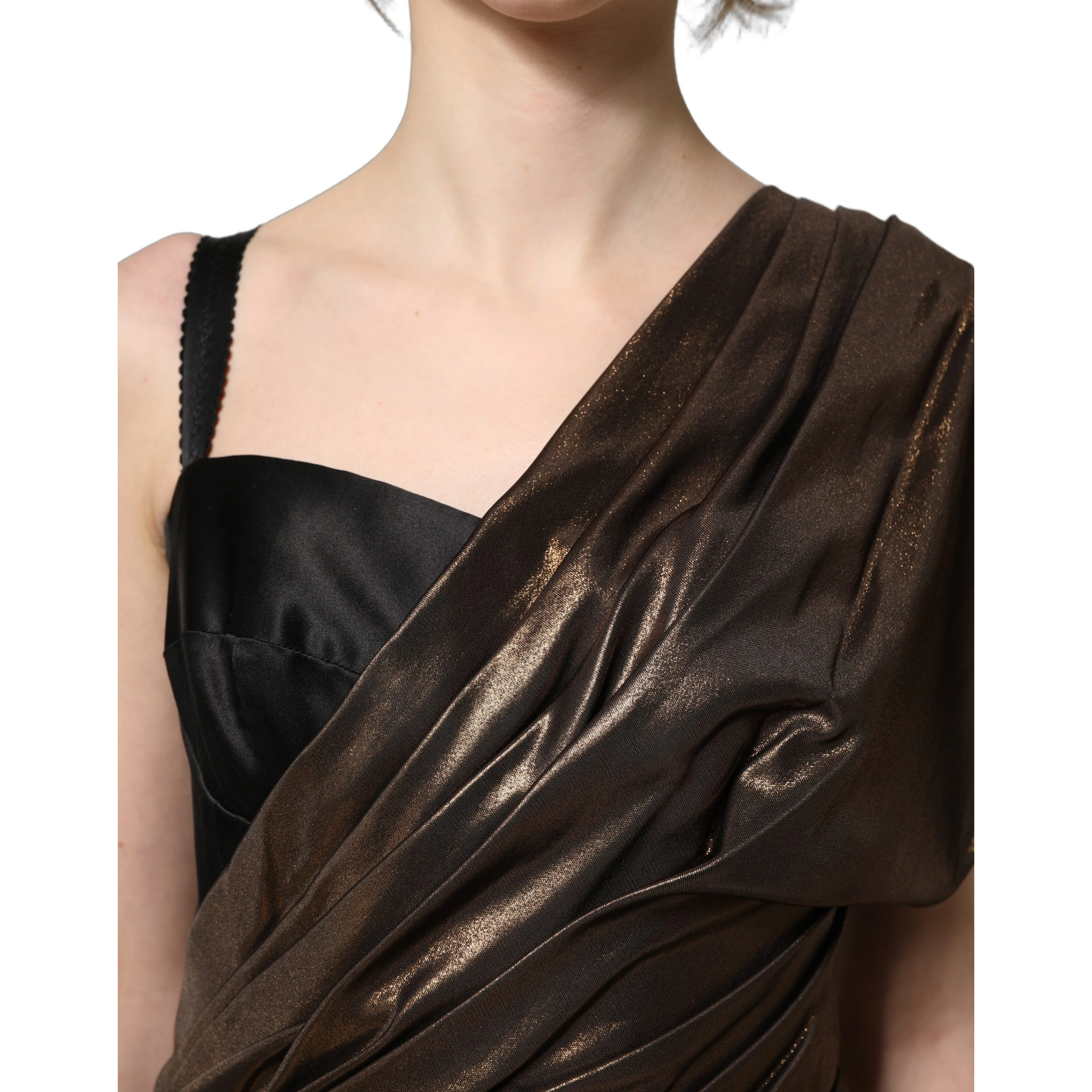 Bronze Asymmetrical Draping OneShoulder Dress