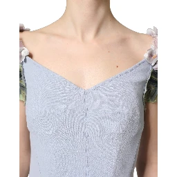 Light Blue Hydrangea Embellished Cap Sleeve Dress