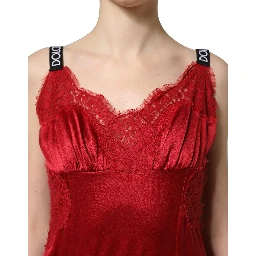 Red Silk Sleeveless Maxi Long Lace Trim Dress