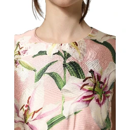 Light Pink LilyPrint Sleeveless Sheath Dress