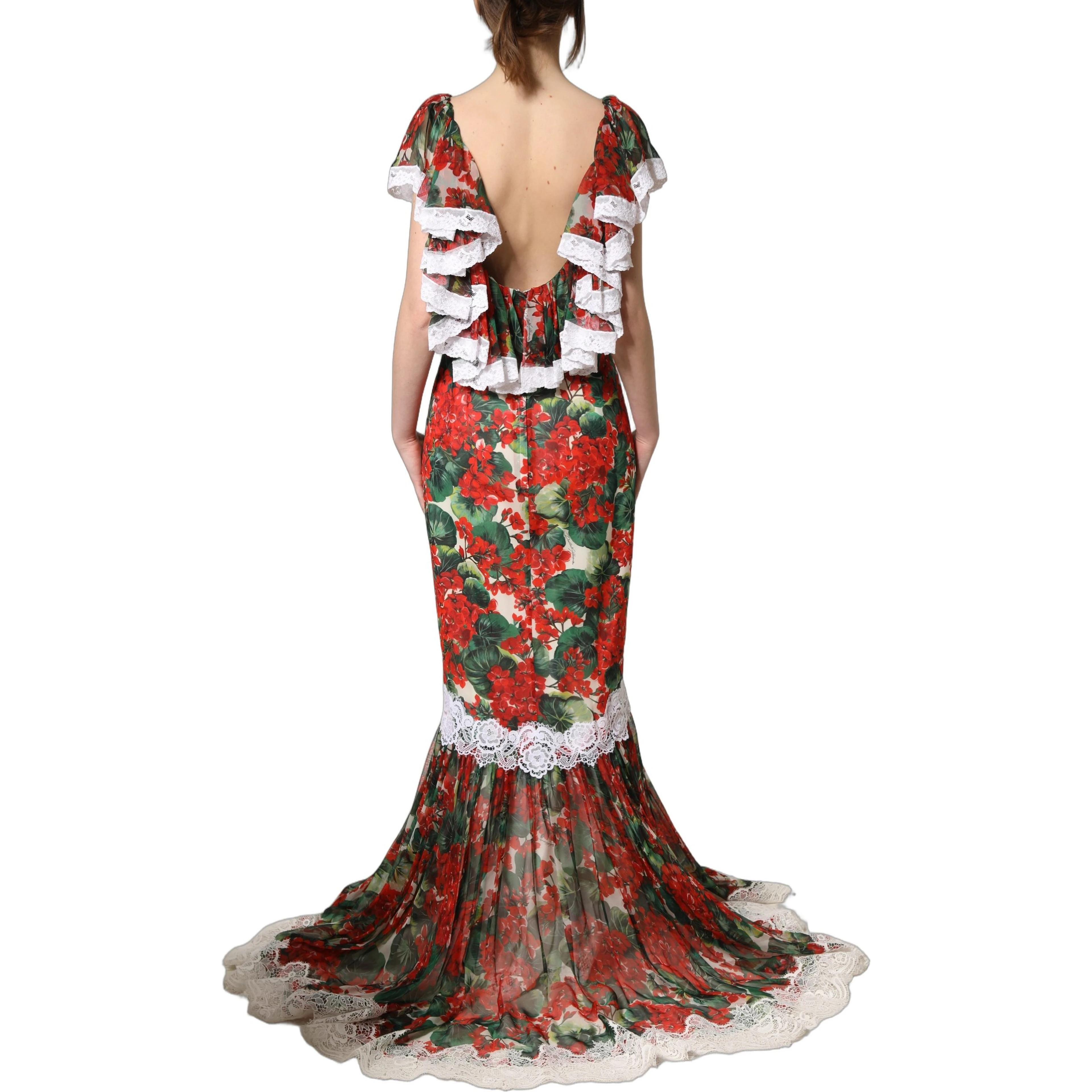 Multicolor Geranium Flower Lace Maxi Dress
