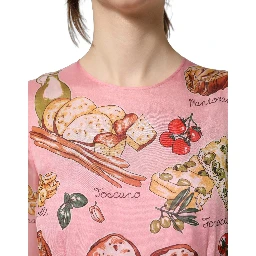 Light Pink Bread Print Pleated Maxi Dress