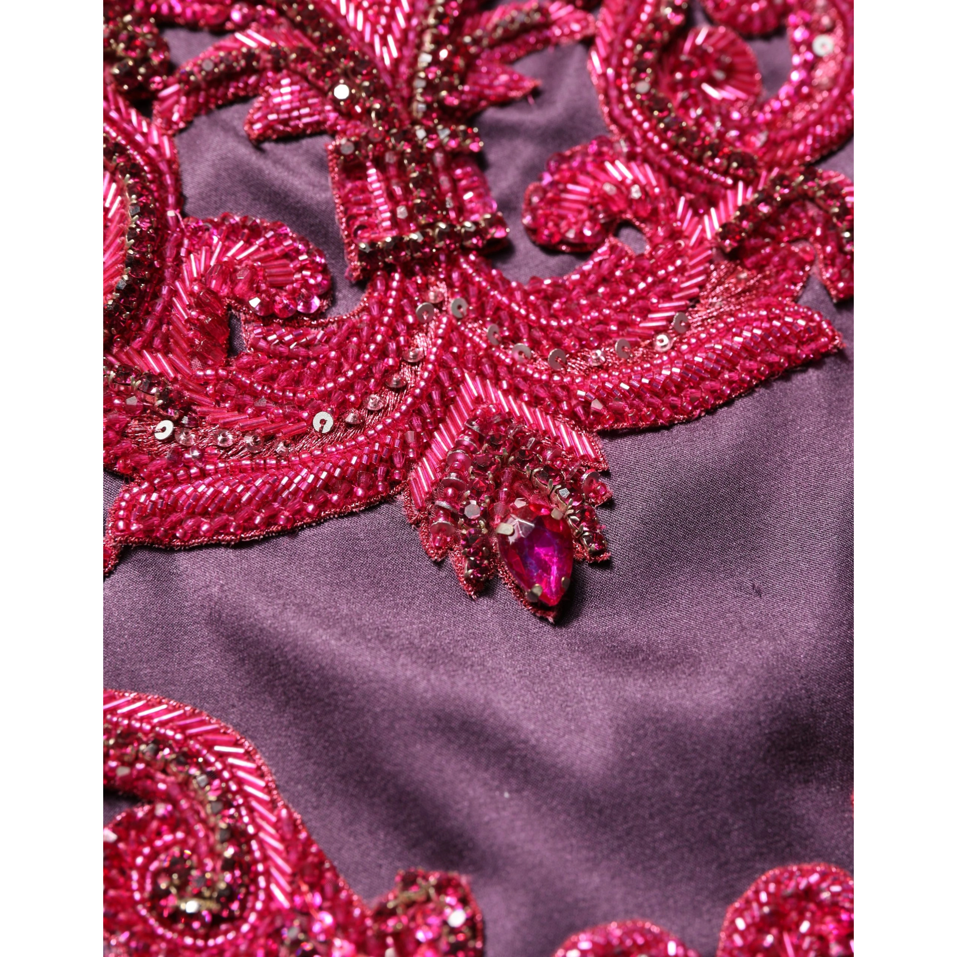 Purple Silk Crystal Strapless Floor Length Gown Dress