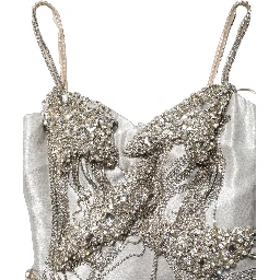 Silver Crystal Embellished EveningGown Dress