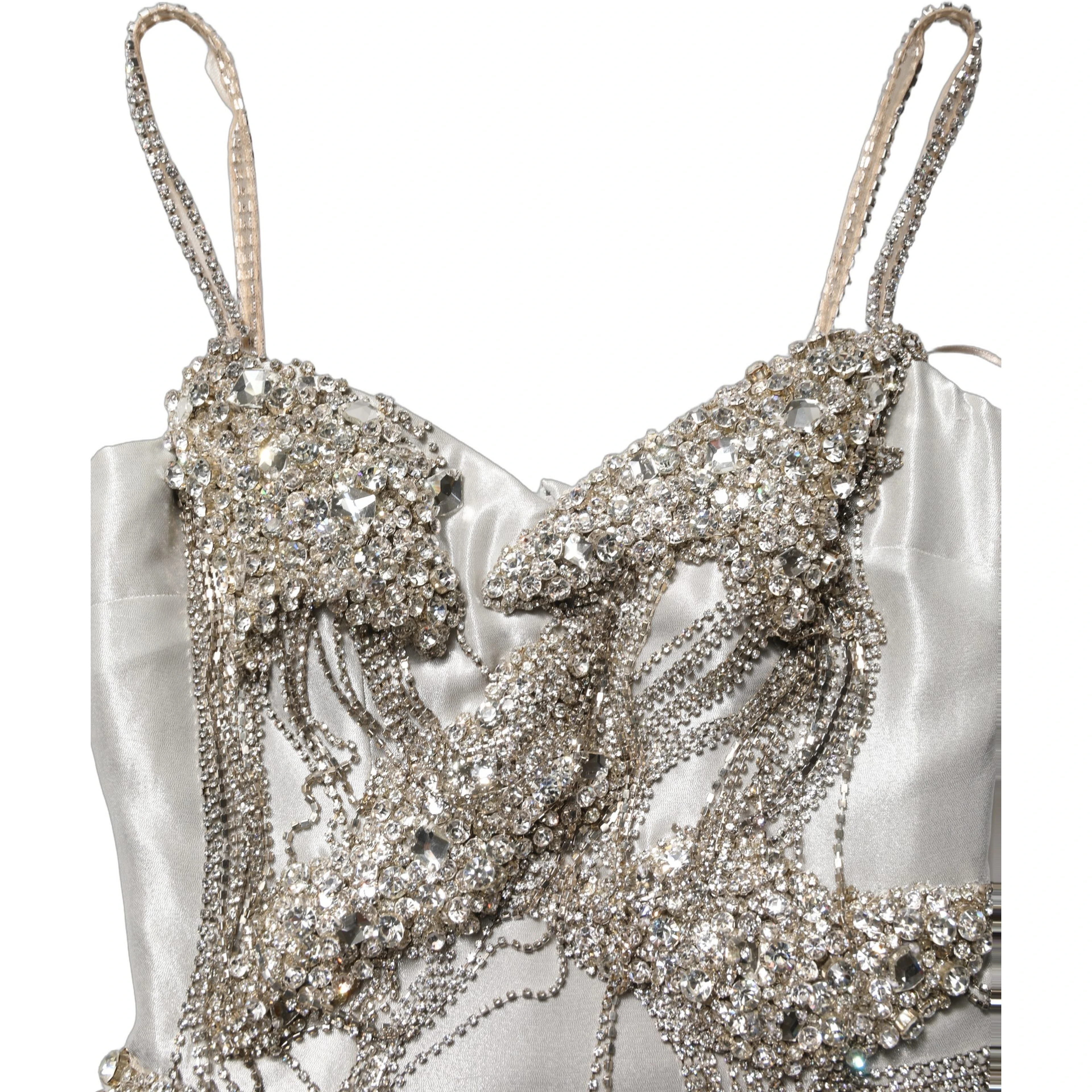 Silver Crystal Embellished EveningGown Dress