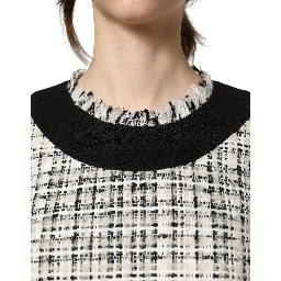 Black White Tweed Sheath A-line Midi Dress
