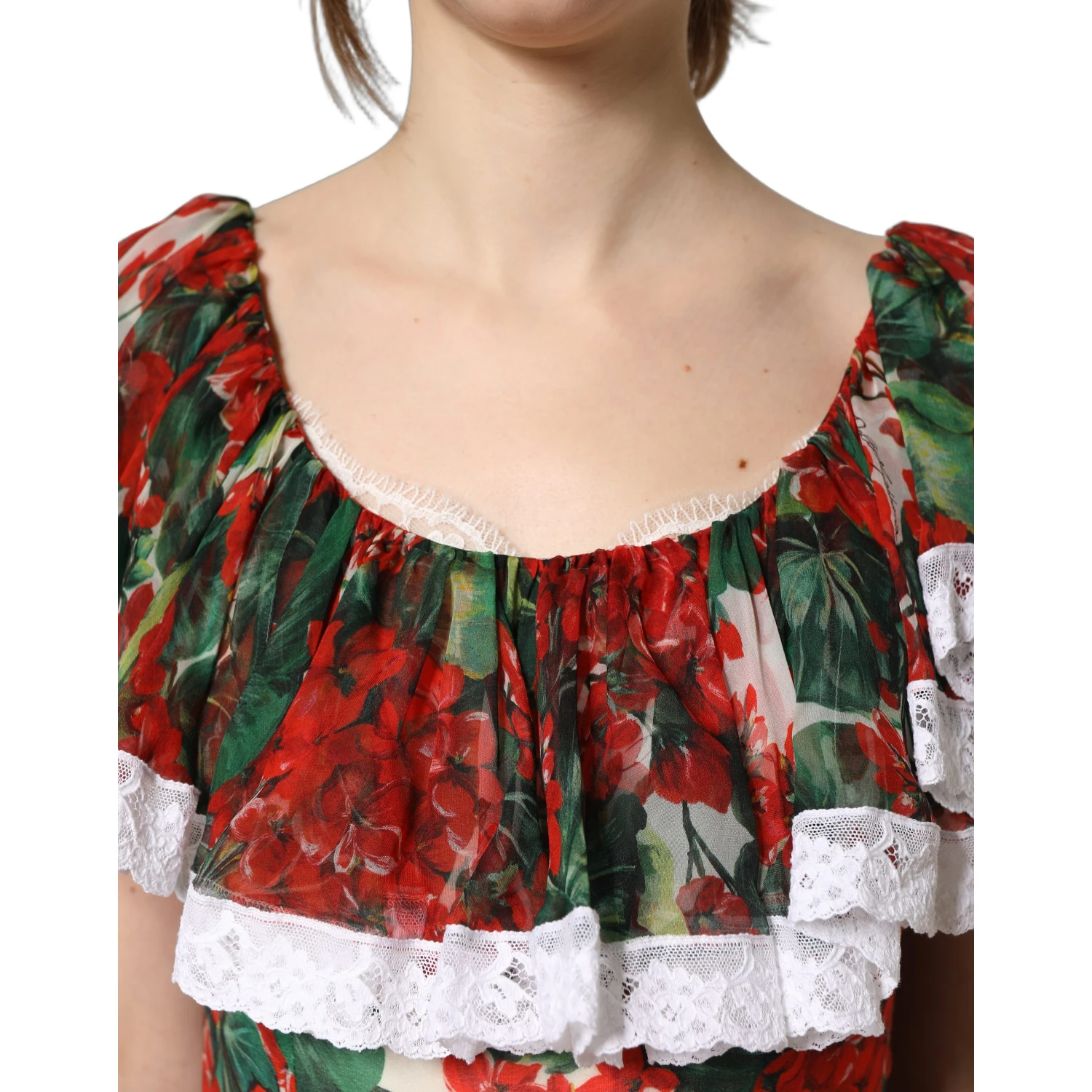 Multicolor Geranium Flower Lace Maxi Dress