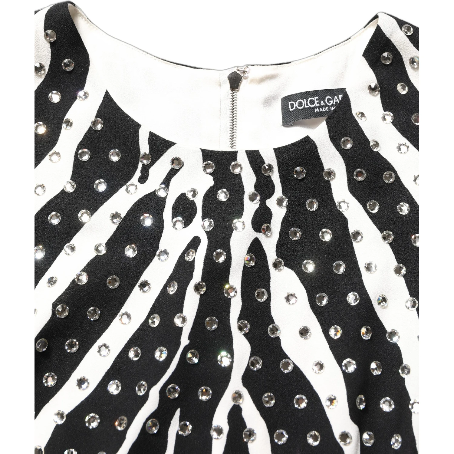 Black White Zebra Crystal Embellished Dress