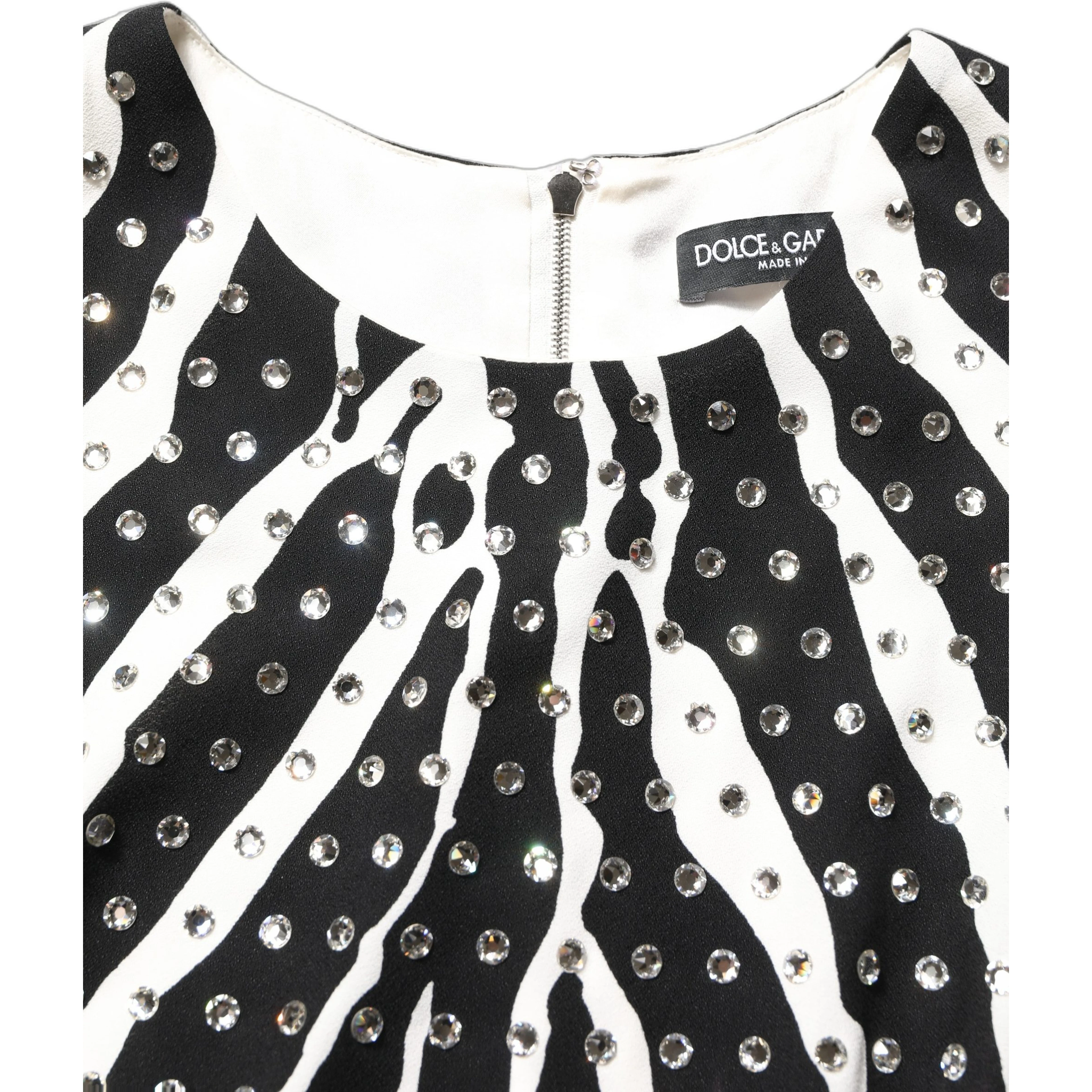 Black White Zebra Crystal Embellished Dress