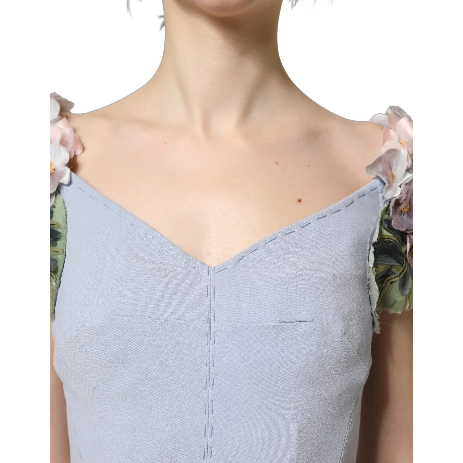 Light Blue Hydrangea Embellished Cap Sleeve Dress