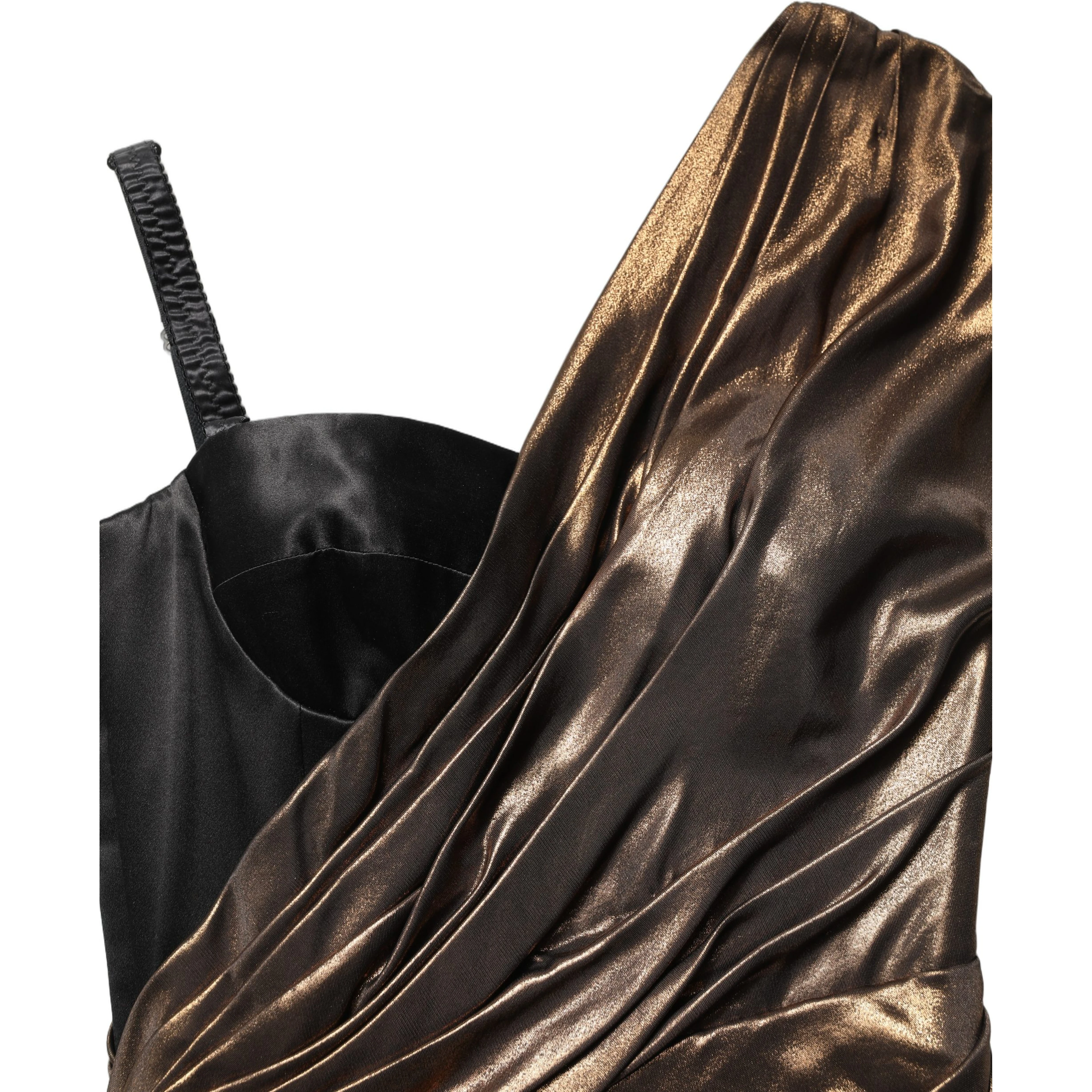 Bronze Asymmetrical Draping OneShoulder Dress