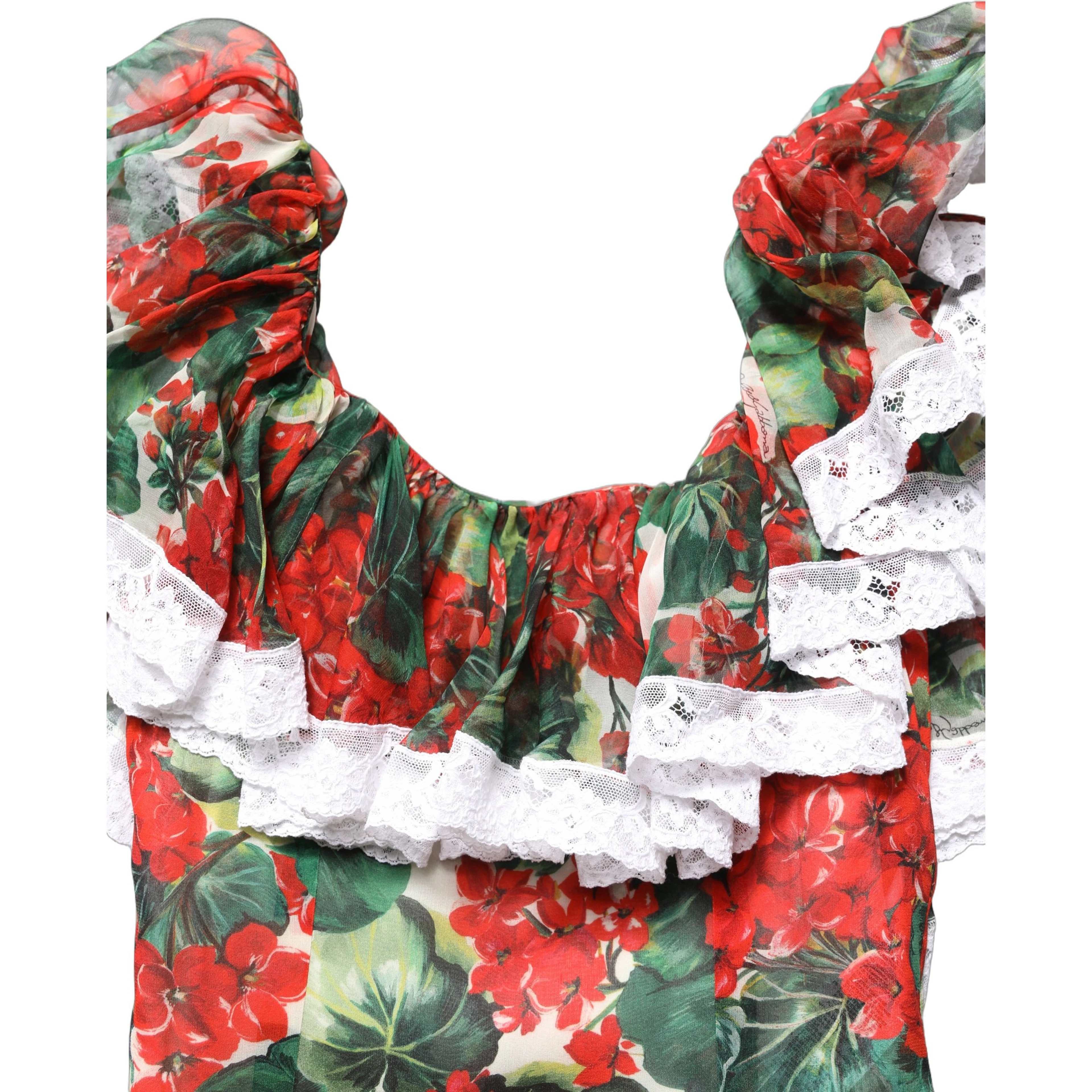 Multicolor Geranium Flower Lace Maxi Dress
