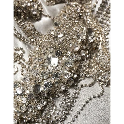 Silver Crystal Embellished EveningGown Dress