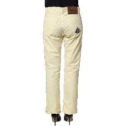 Yellow Cotton Straight Casual Denim Trouser Jeans