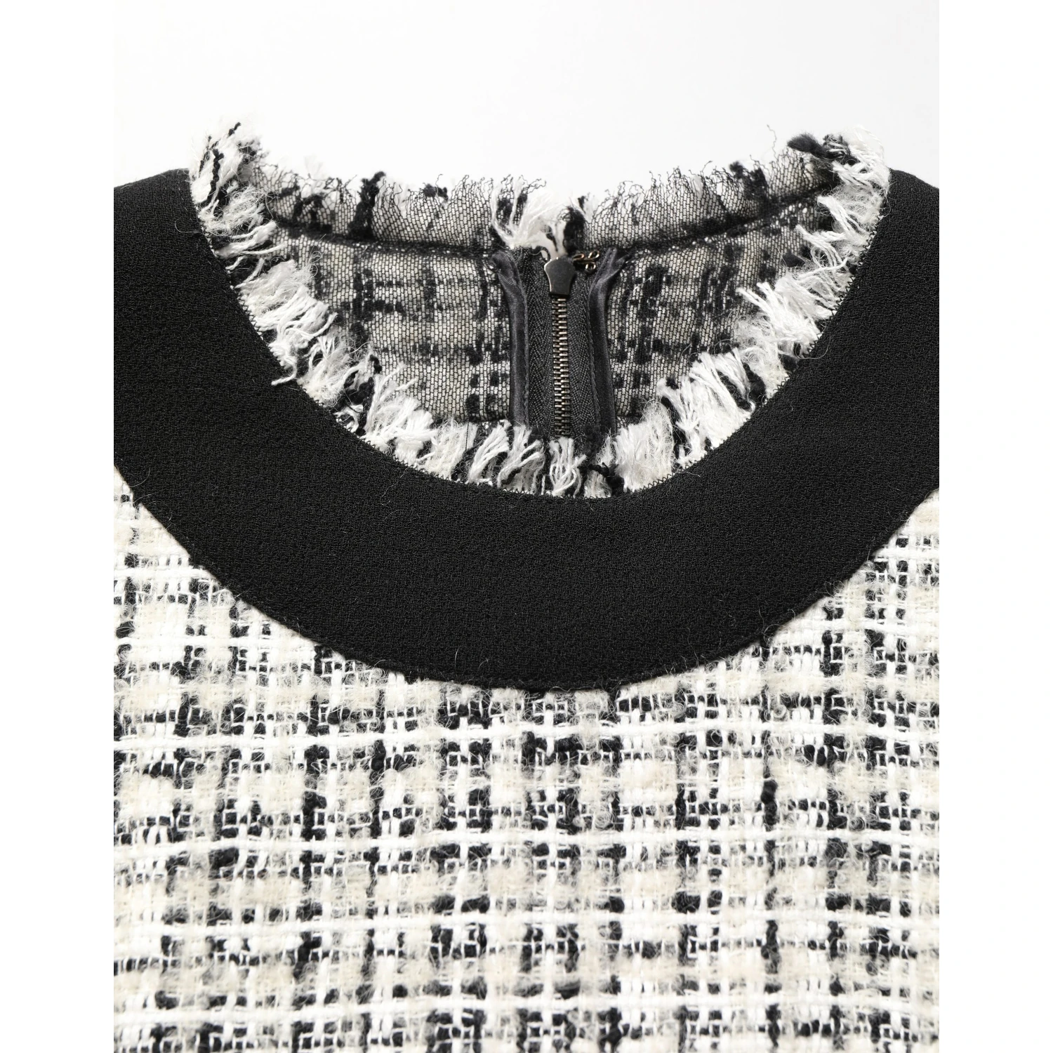 Black White Tweed Sheath A-line Midi Dress