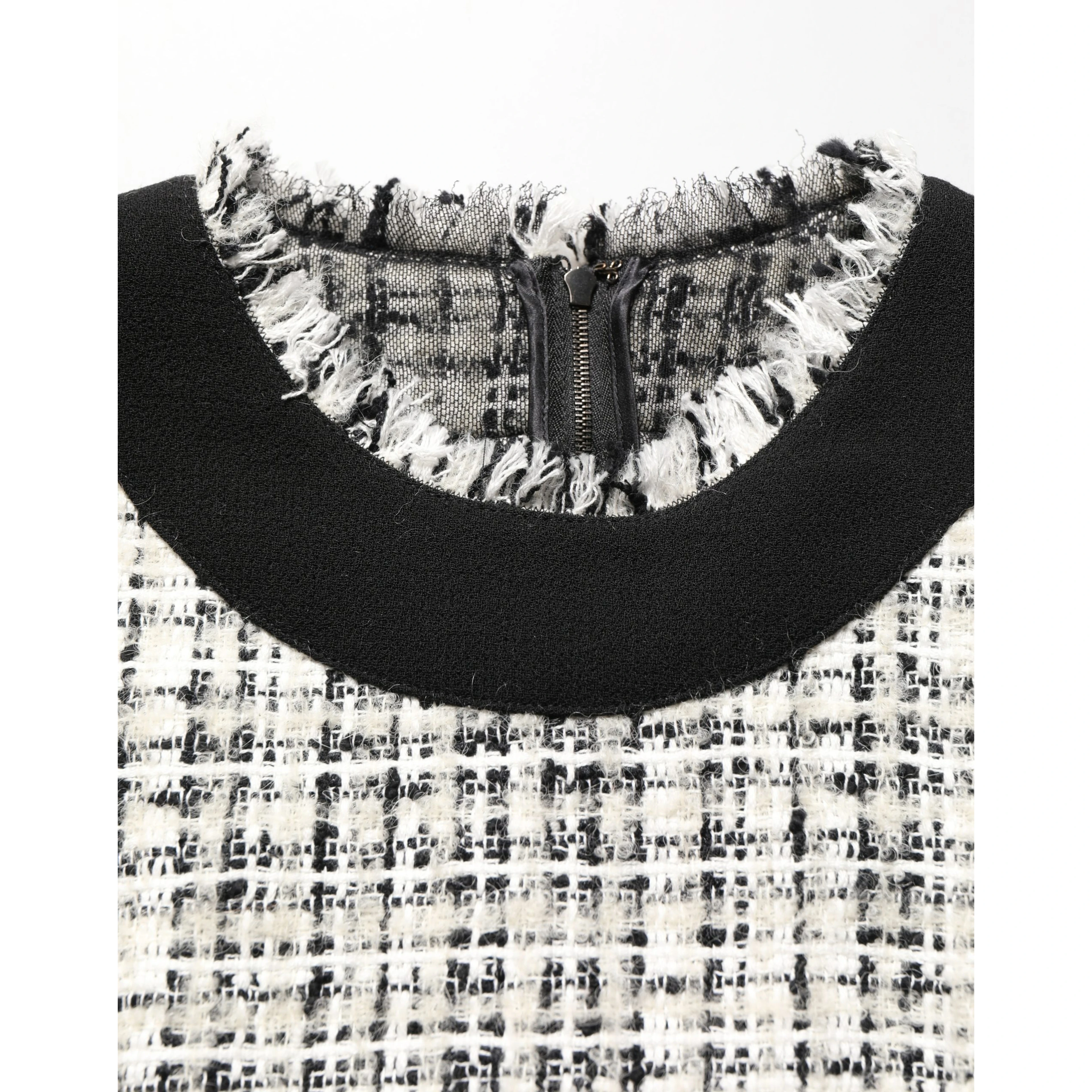 Black White Tweed Sheath A-line Midi Dress