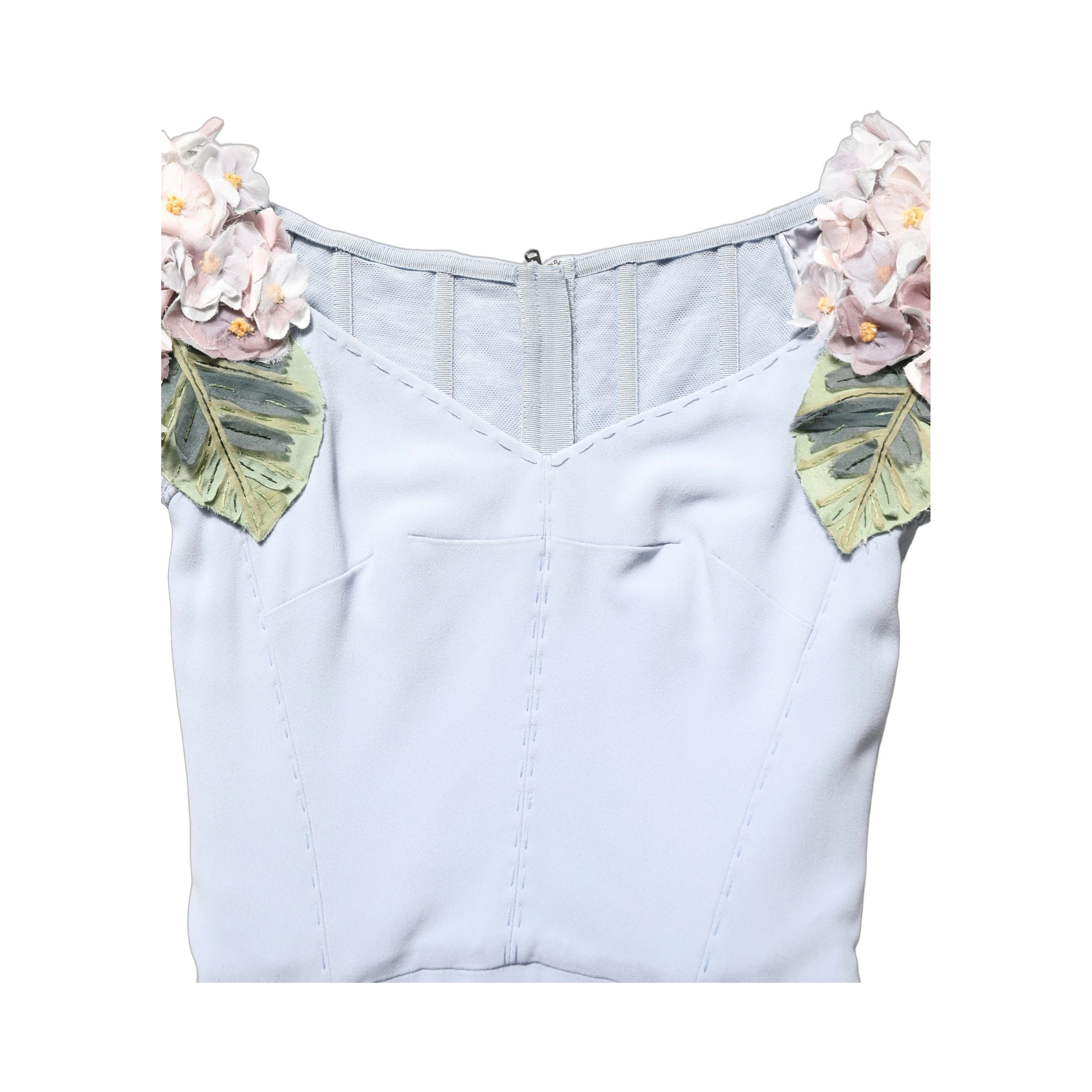 Light Blue Hydrangea Embellished Cap Sleeve Dress