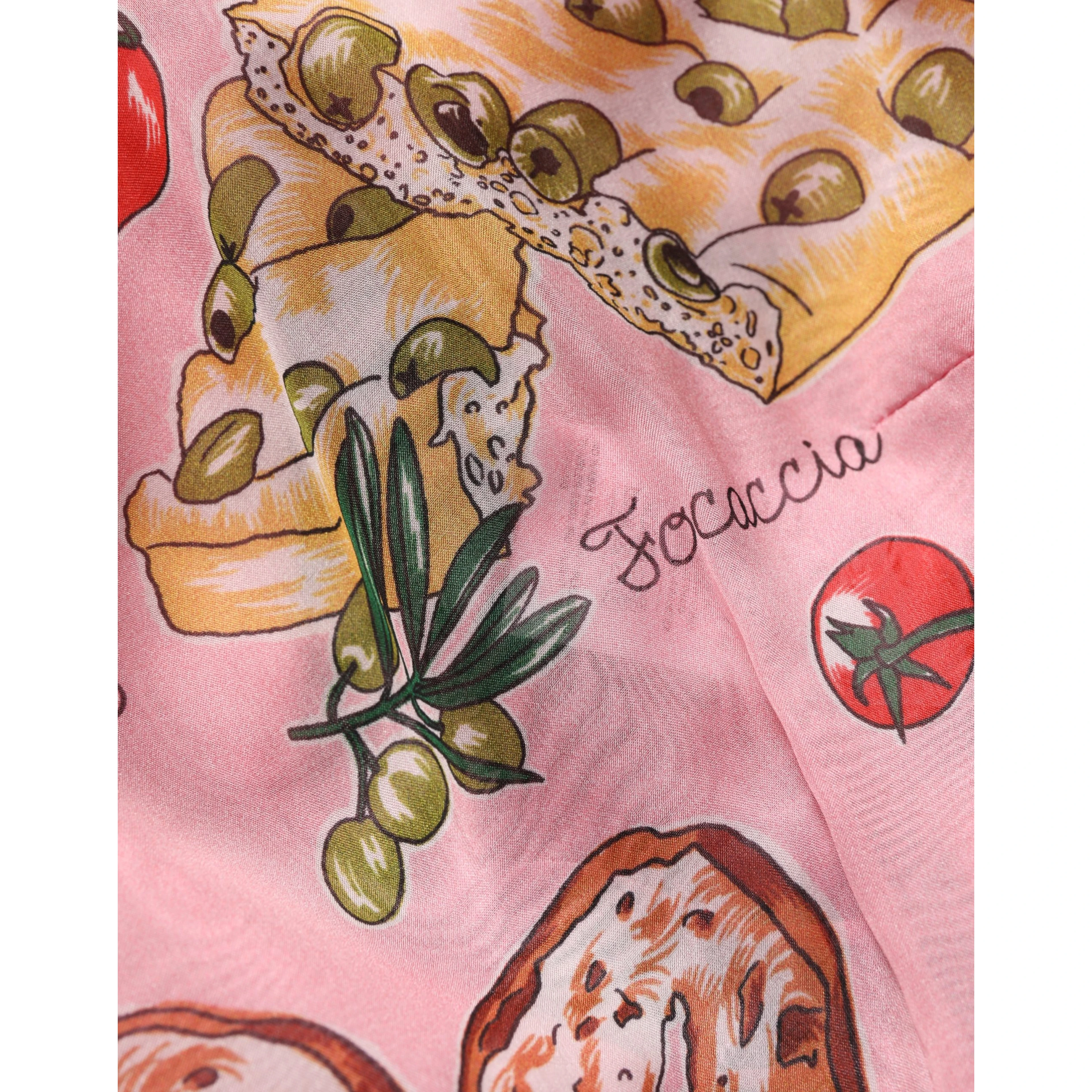 Light Pink Bread Print Pleated Maxi Dress