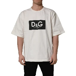 White Logo Print Cotton Crew Neck Men T-shirt