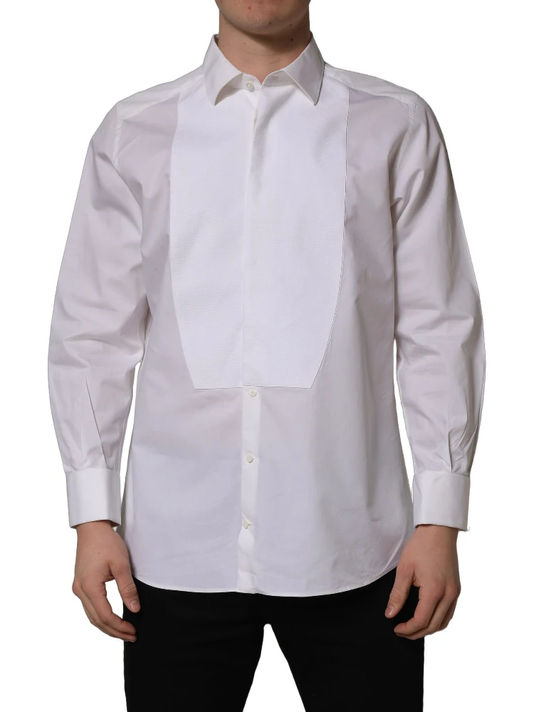 White Bib Cotton Poplin Dress Formal Shirt