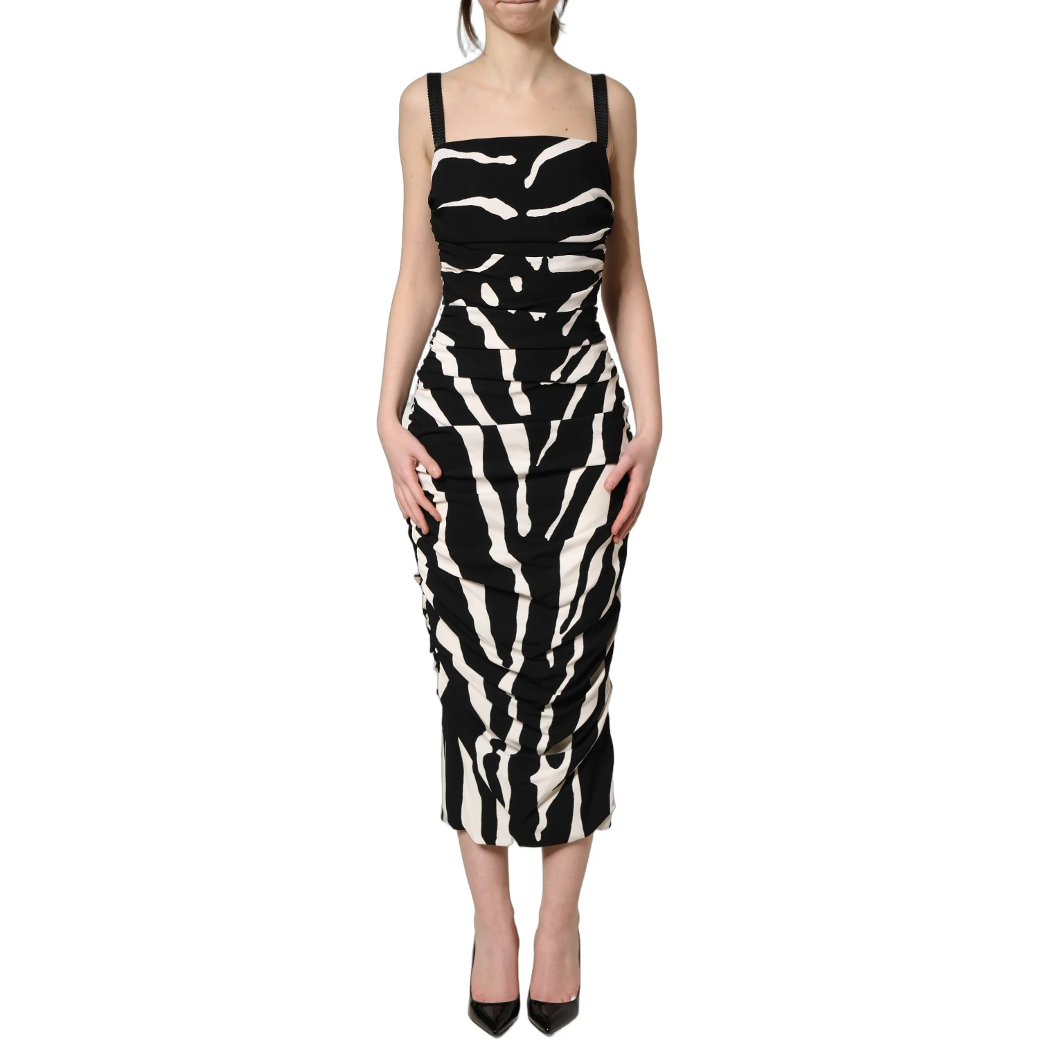 Black White Zebra Cady Calf Length Dress