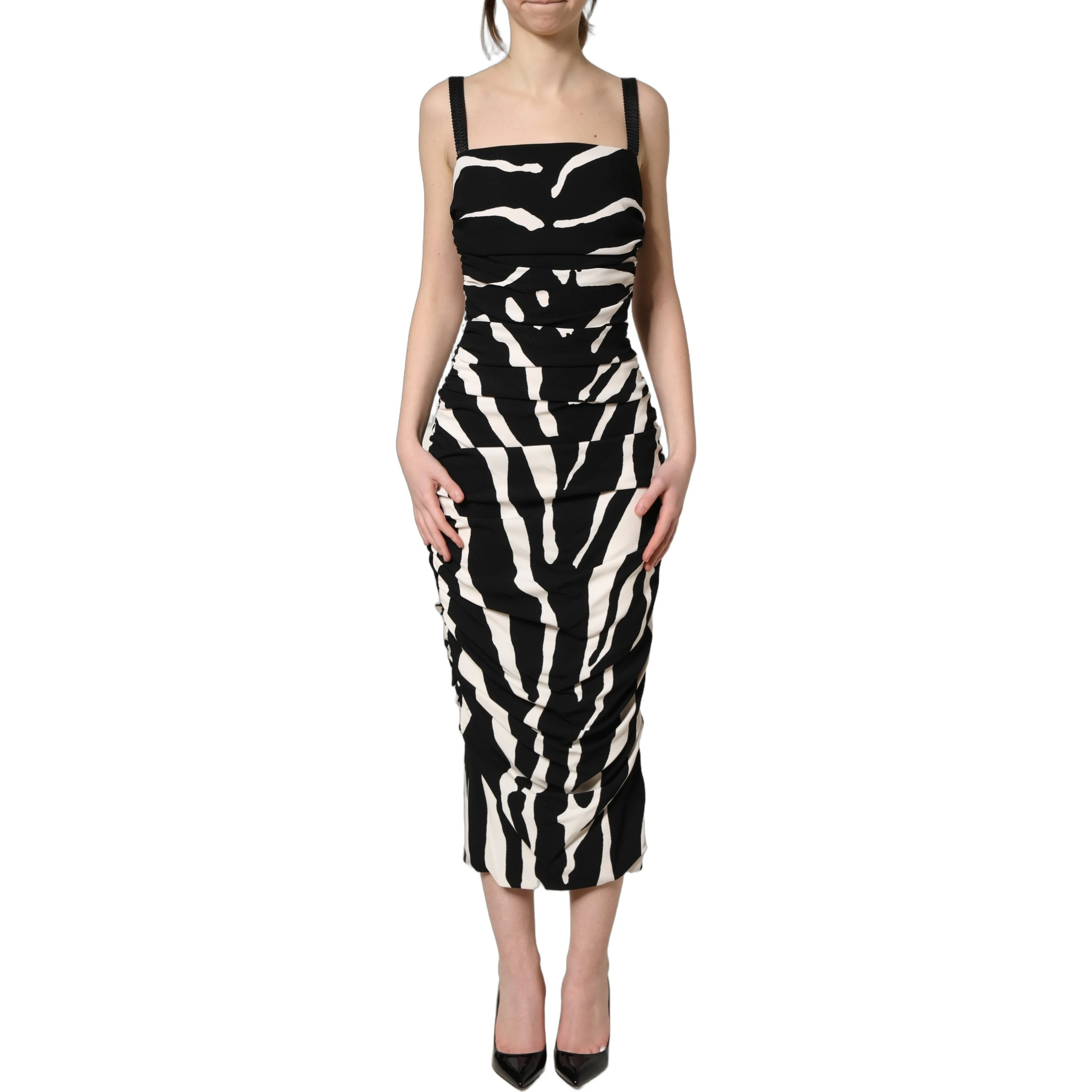 Black White Zebra Cady Calf Length Dress