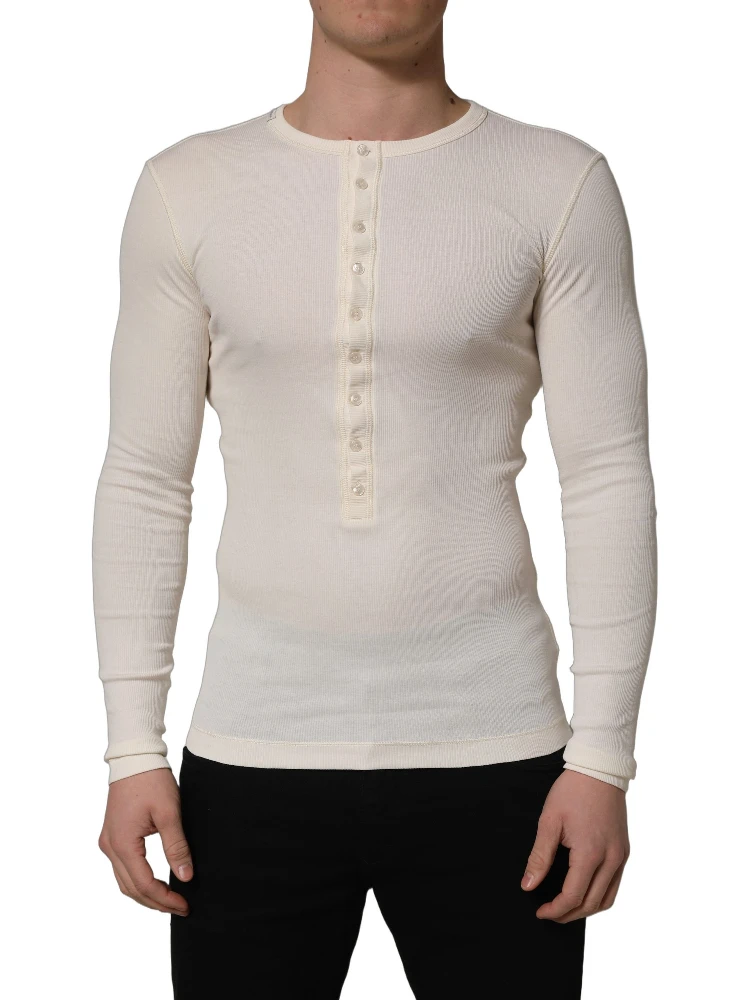 White Long Sleeves Henley Pullover Sweater alternative