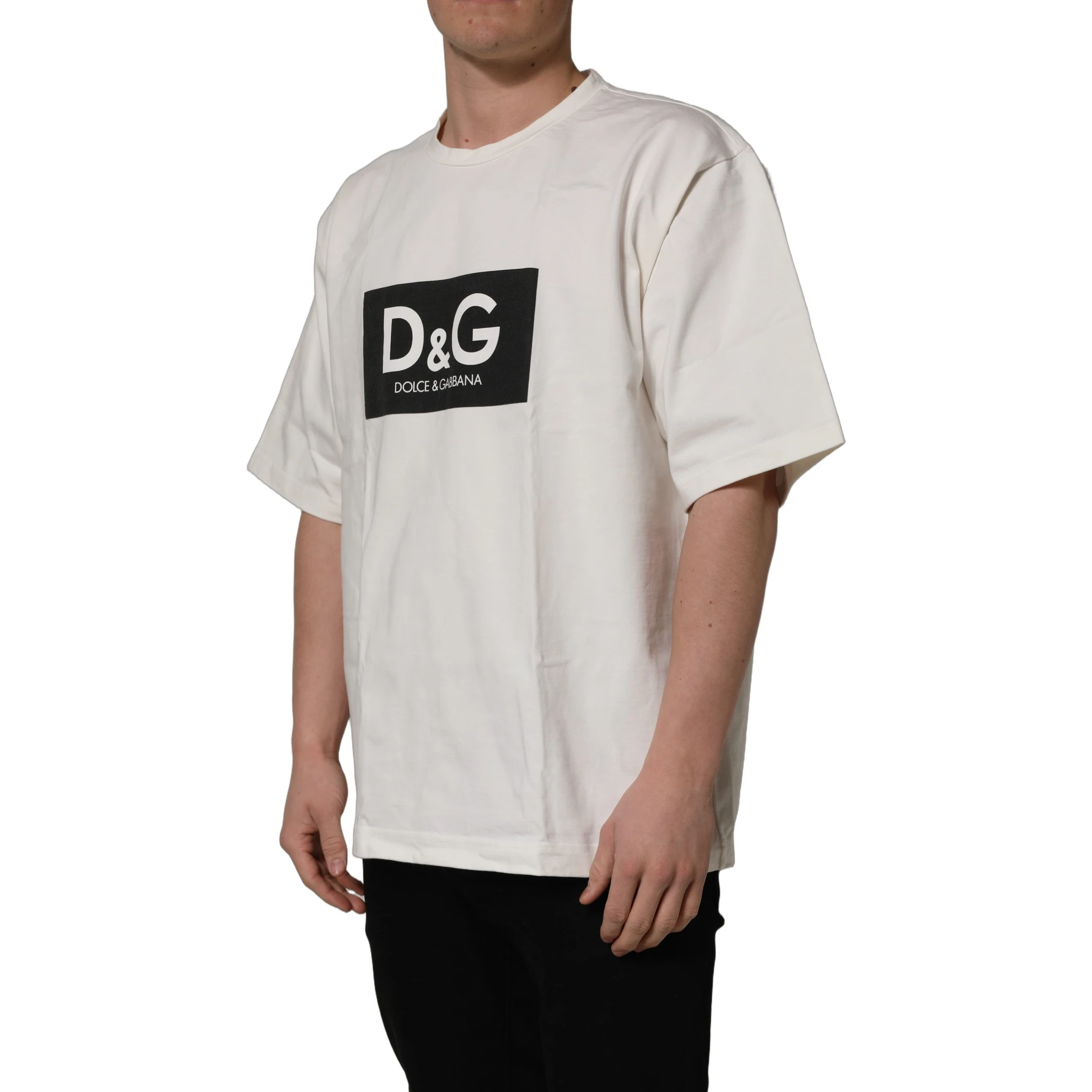 White Logo Print Cotton Crew Neck Men T-shirt