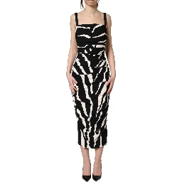 Black White Zebra Cady Calf Length Dress