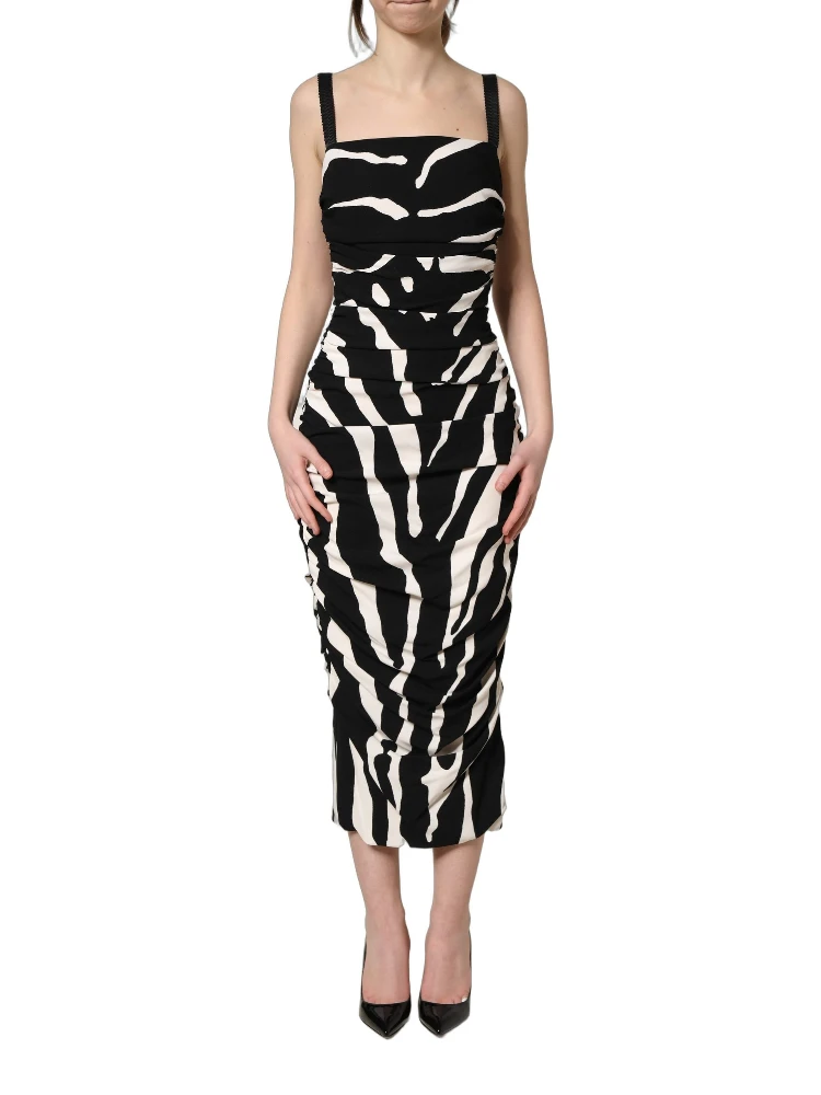 Black White Zebra Cady Calf Length Dress alternative