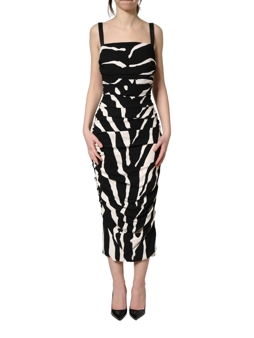 Black White Zebra Cady Calf Length Dress
