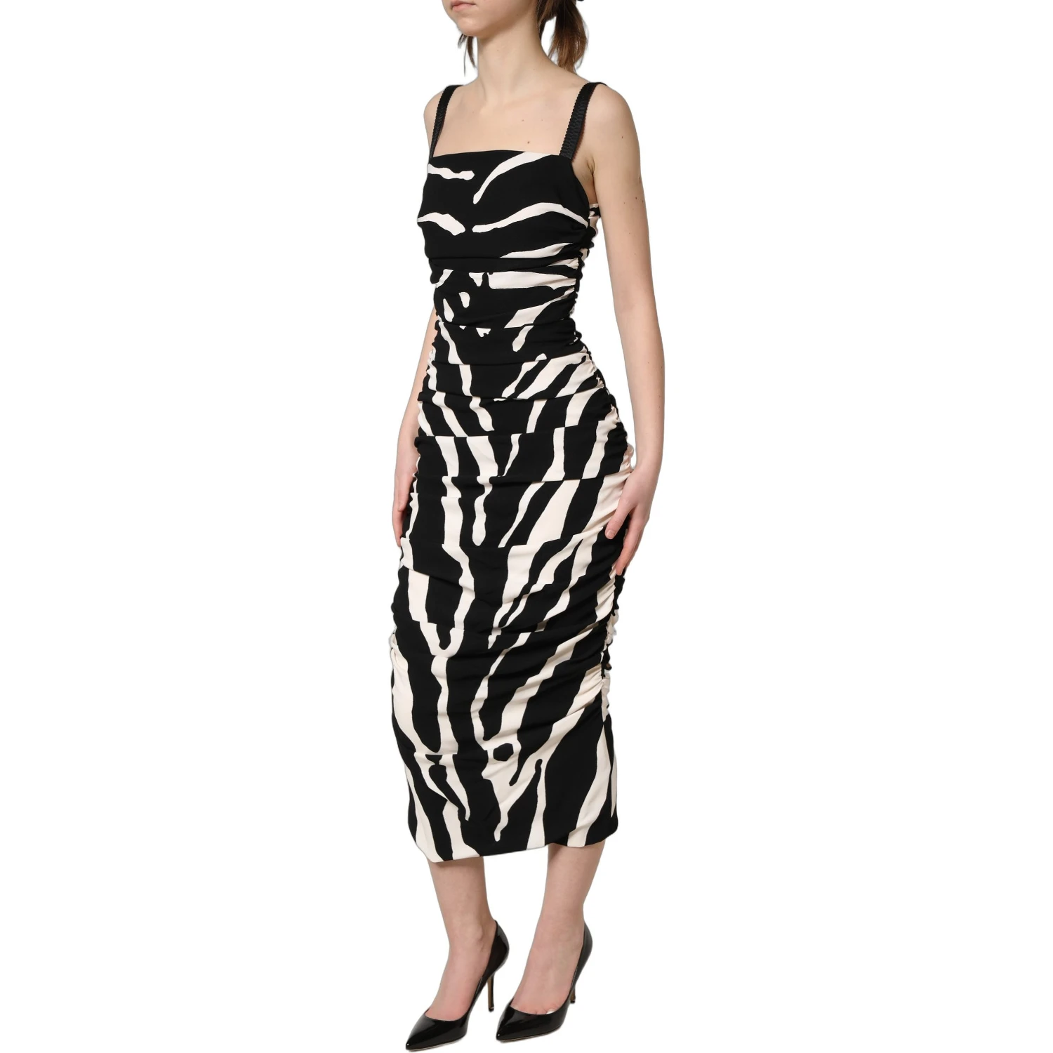 Black White Zebra Cady Calf Length Dress