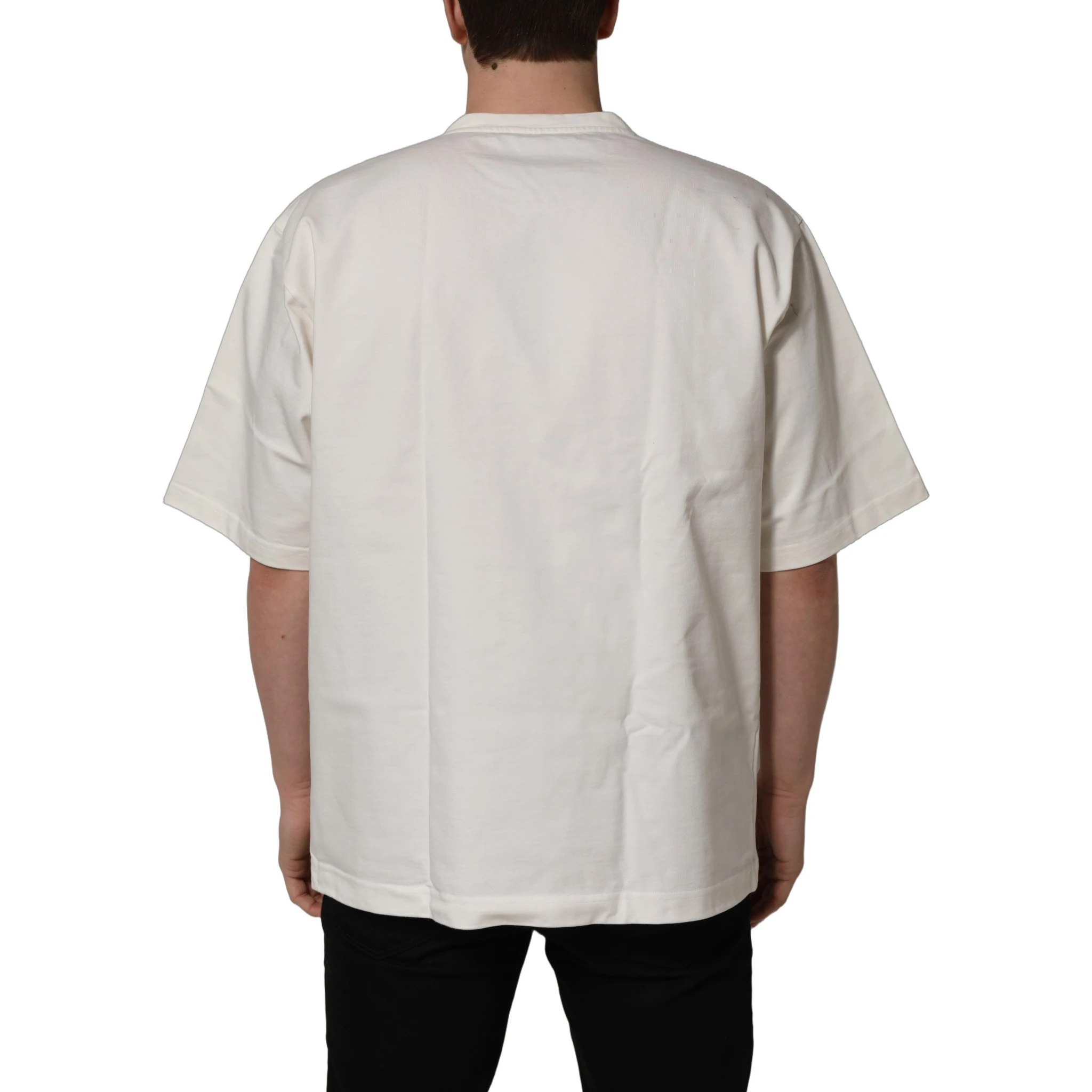 White Logo Print Cotton Crew Neck Men T-shirt