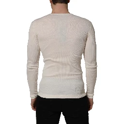 White Long Sleeves Henley Pullover Sweater