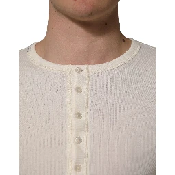 White Long Sleeves Henley Pullover Sweater