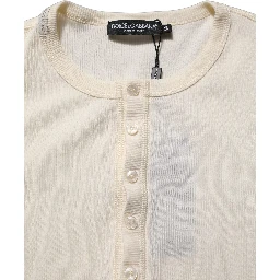 White Long Sleeves Henley Pullover Sweater