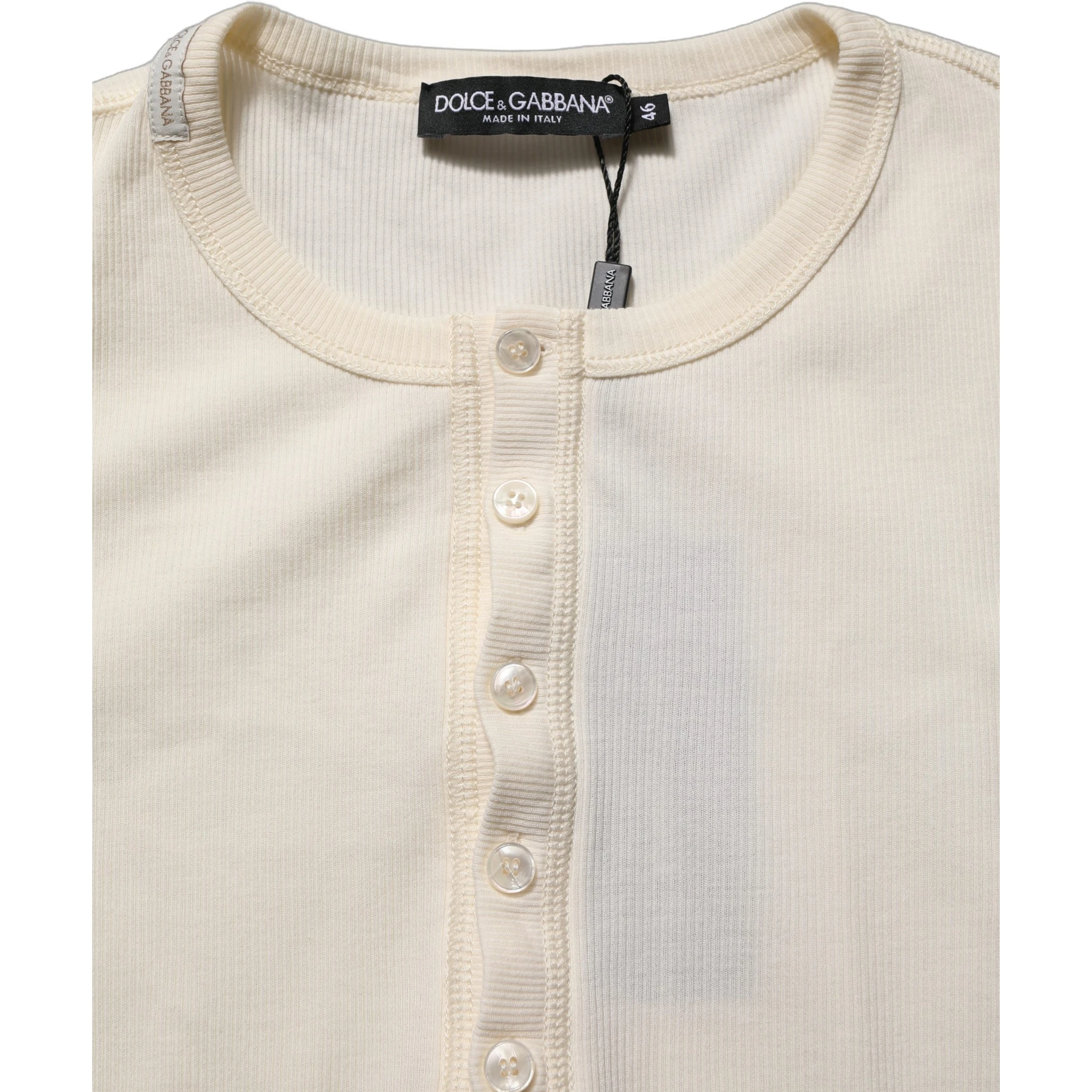 White Long Sleeves Henley Pullover Sweater