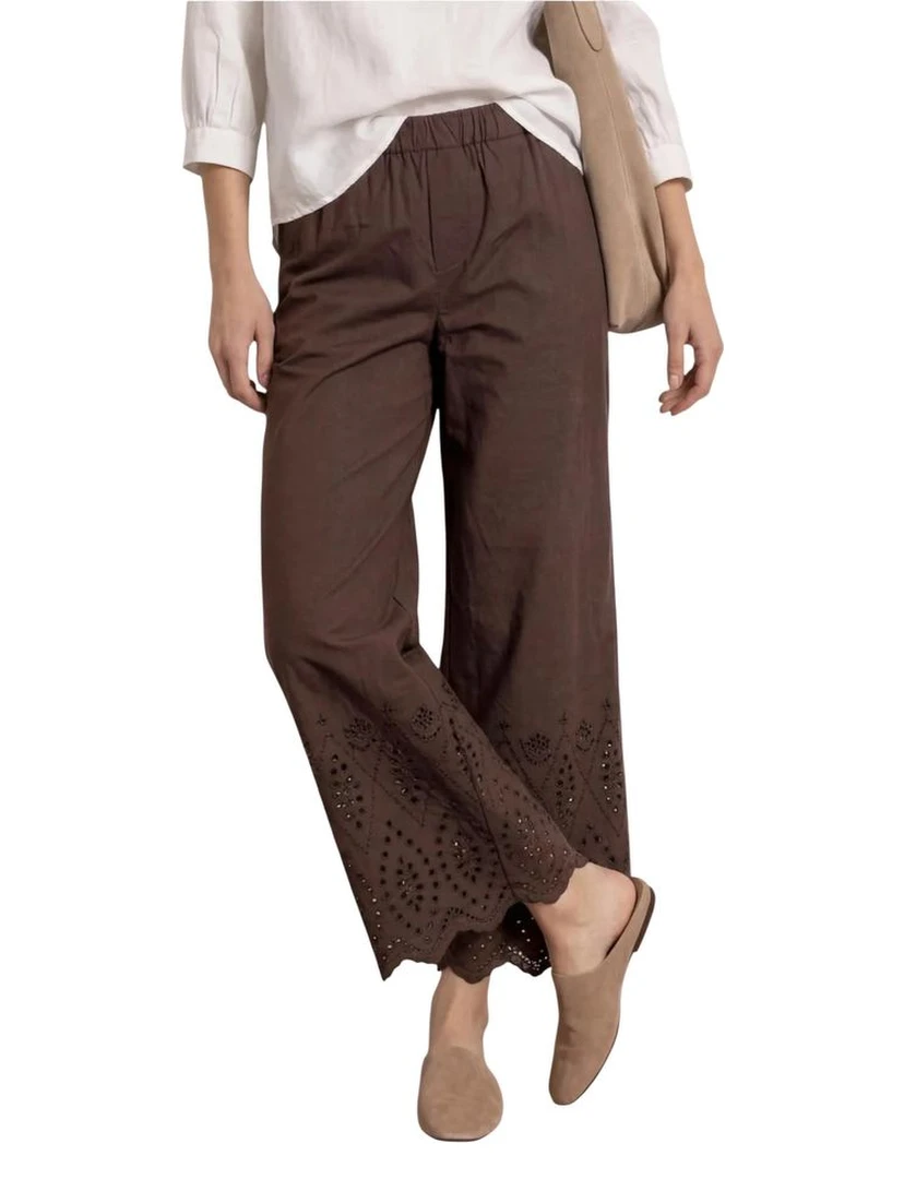 Brown Cotton Casual Pants